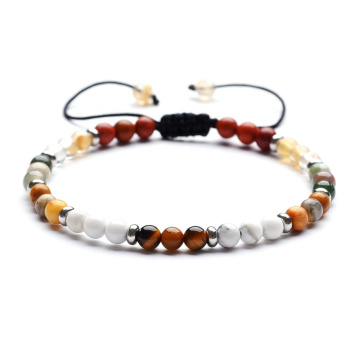 Mode 4mm Mixed Natural India Achat Bead Verstellbares Armband Weiß Türkis Tigerauge Perlen Geflochtenes verstellbares Armband